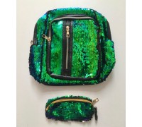Рюкзак з пайетками Sequins green + гаманцем