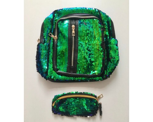 Рюкзак з пайетками Sequins green + гаманцем